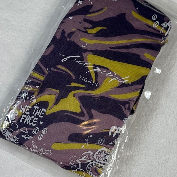 Free People Accessories - Free People Tights NWT Women OS Purple Yellow Marbled Swirl Print We The Free